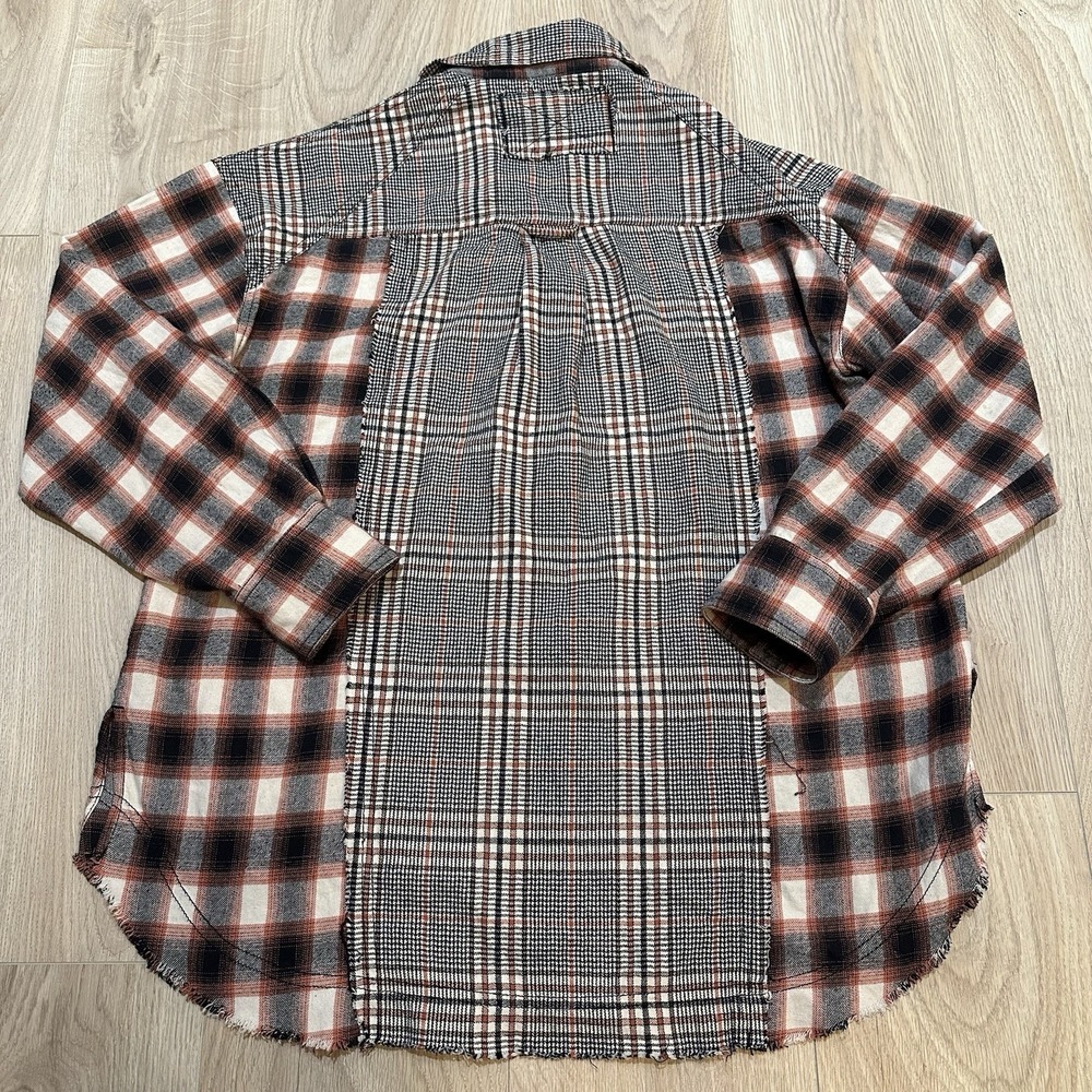 FREE PEOPLE Wildfire Mixed Plaid Flannel Long Sleeve Top Boho XS Oversized! EUC - Picture 10 of 11